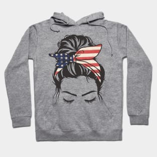 Messy Bun Girl American Flag Bandana Hoodie